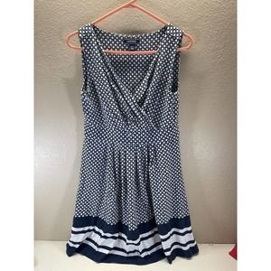 Lands End Dress M/P Blue/White V Neck Checkered Pima Cotton